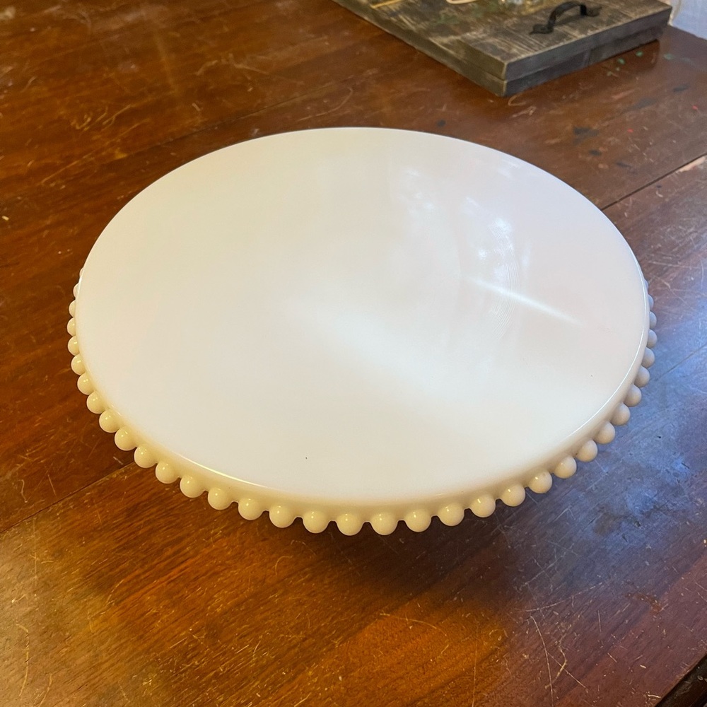 Revolving Cake Stand -Vintage Milk Glass-Candlewick Pattern